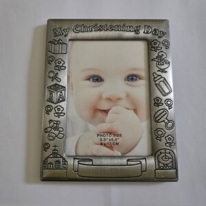 Pewter Photo Frame - Christening Day Vintage